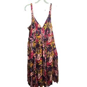 Torrid Tropical Floral Maxi SunDress, Smocked Sleeveless Flowy Boho Lg 1/US10-12